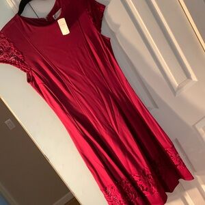 Nanette Lepore red dress. NWT. Lace cap sleeve and lace insert hem. Back zip sz8